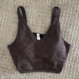 90 Degree By Reflex Ribbed V-Neck Crop Tank - Dark Brown